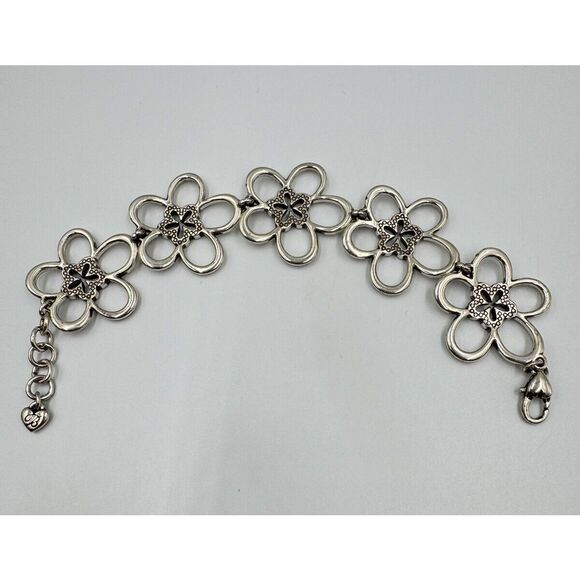 Brighton Silver Tone Daisy Flower Link Rhinestone Floral Bracelet Necklace set - Picture 9 of 16